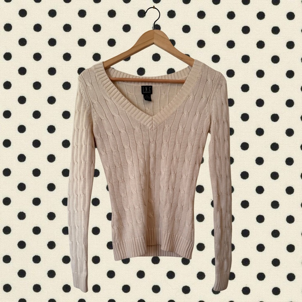 INC International Concepts Cream V-Neck Sweater